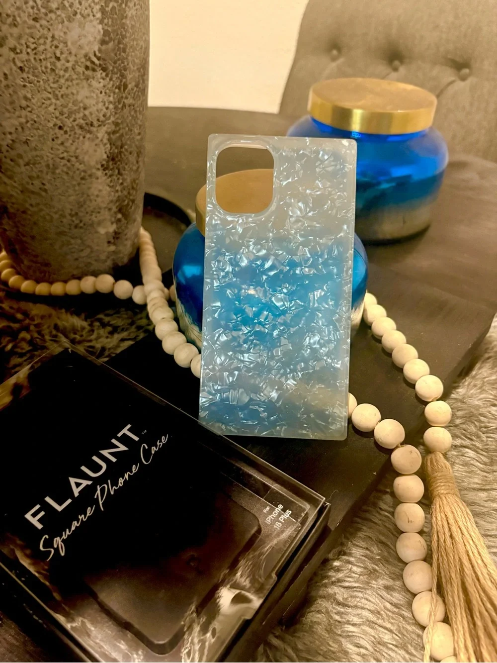 FLAUNT SQUARE® Icy Blue Pearl iPhone Case